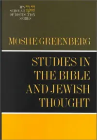 Studies in the Bible and Jewish Thought